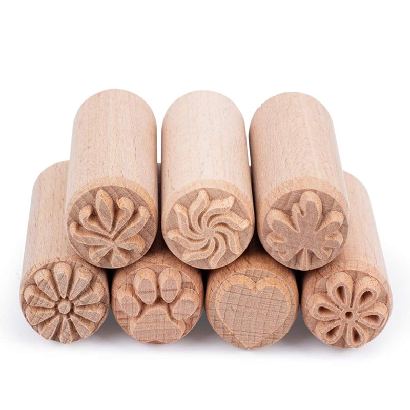 7Pcs 2X0.8 Inch Wood Pottery Tools Stamps Clay Stamps Column Wooden Stamps Nat