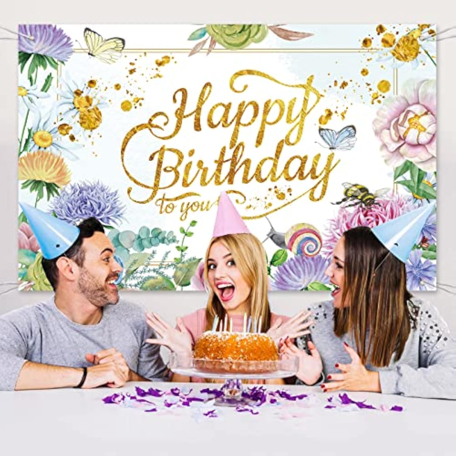 Pink Flower Garden Birthday Backdrop Banner for Women’s Party Decor