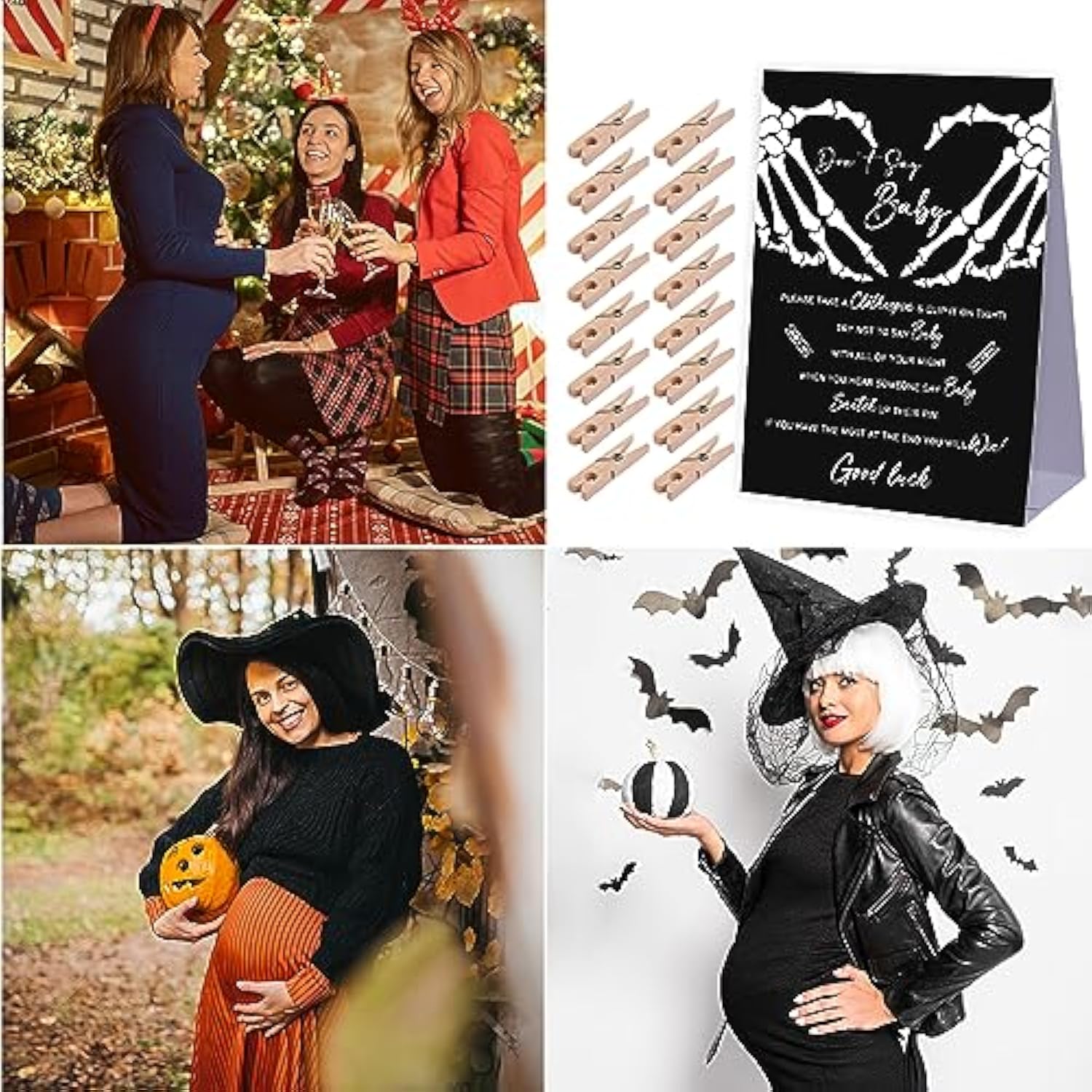 Don'T Say Baby Baby Shower Game,Halloween Gothic Baby Shower Decorations,Mini Clothespins For Baby Shower,Neutral Baby Shower Decorations,Little Cutie Baby Shower,1 Sign & 50 Mini Clothespins Set-B4