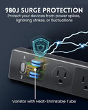 Desk Clamp Power Strip 3 Outlets 20W USB C 6FT Cord 14AWG 980J Surge Protector Black