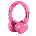 Kids K22 Wired Headphones, Foldable, 5ft Cord, 3.5mm Jack, Pink