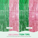 2-Pack Pink & Green Foil Fringe Backdrops 3.3×6.6 ft for Parties & Photo Booths