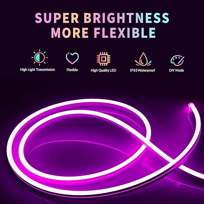 32.8ft RGB LED Neon Strip Lights App & Remote Control IP65 Waterproof Flexible Rope Lights 24V