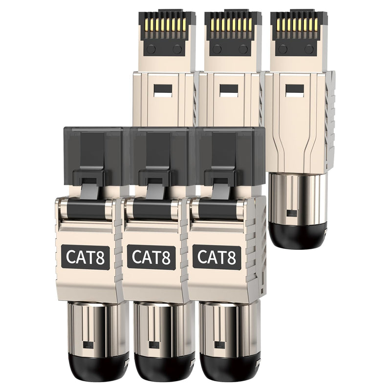 6-Pack Rj45 Connectors Tool Free Cat 8, Cat8 Field Termination Plug Shielded R