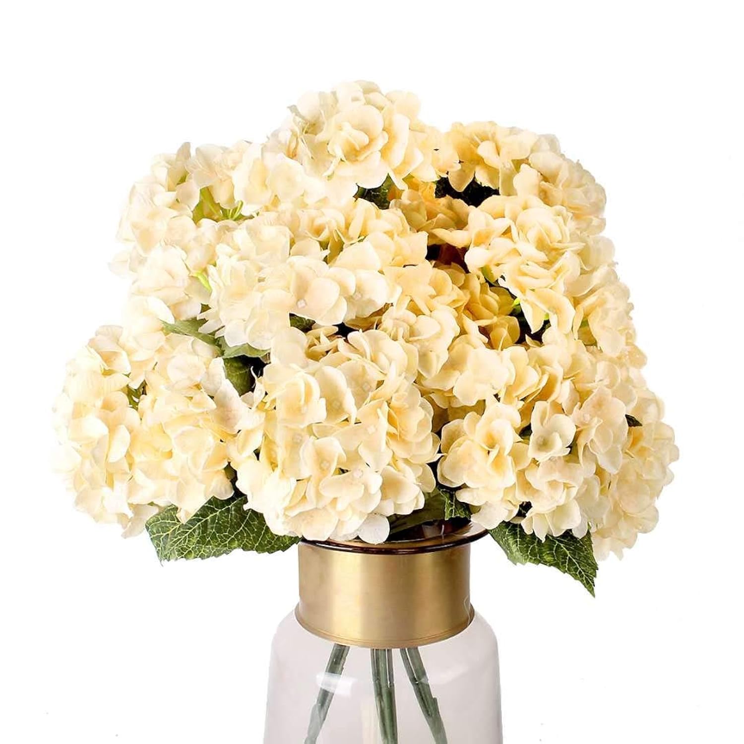 Artificial Flowers Silk Hydrangea Flowers With 5 Big Heads Fake Flower Bunch Bouquet For Home Wedding Party Decor Diy (Champagne?5 Flower Heads)