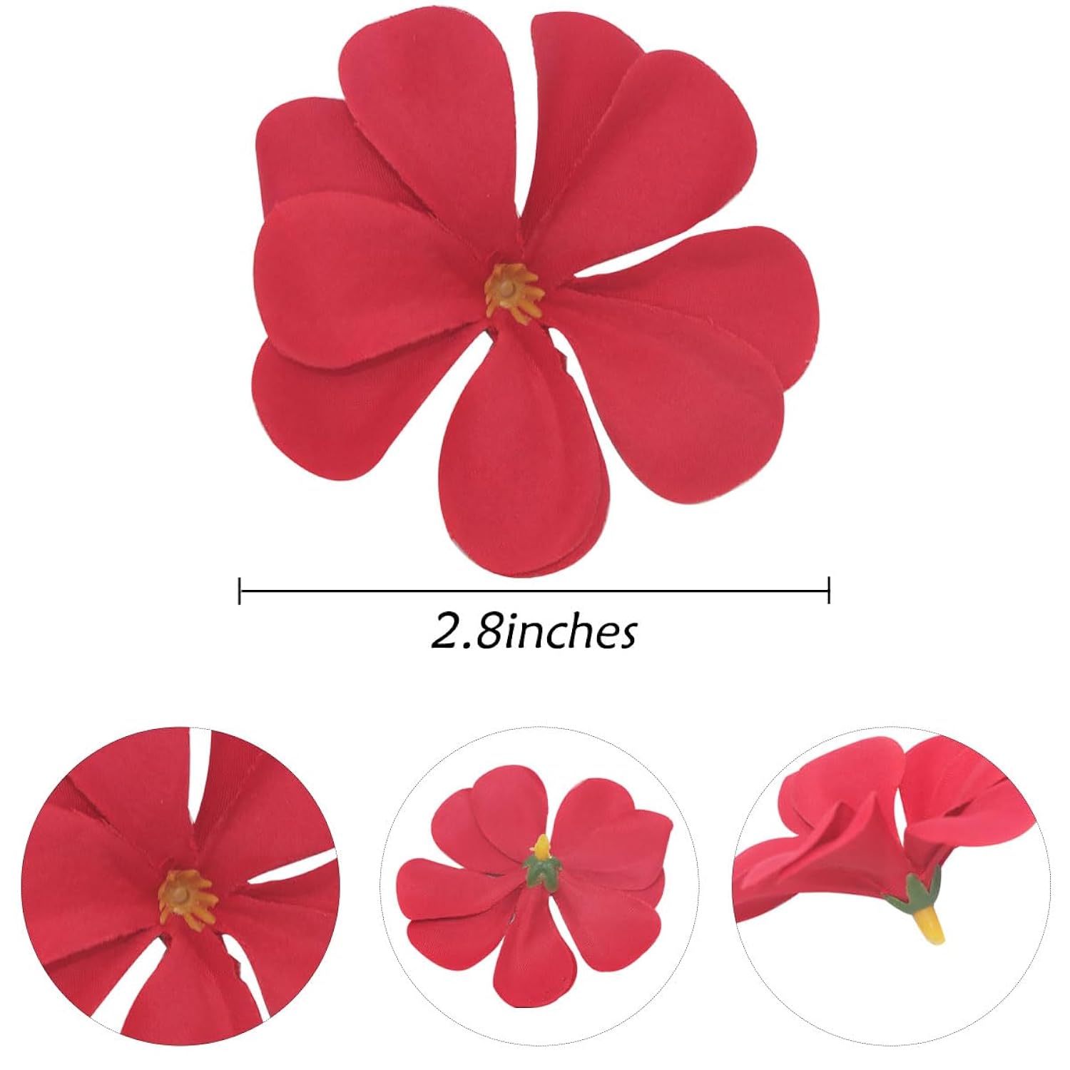 100 Pcs 2.8" Hawaiian Plumeria Frangipani Flower Heads Artificial Flower Heads For Wedding Flowers Garland Diy Jewelry Hair Clips Headbands Accessories(Red)