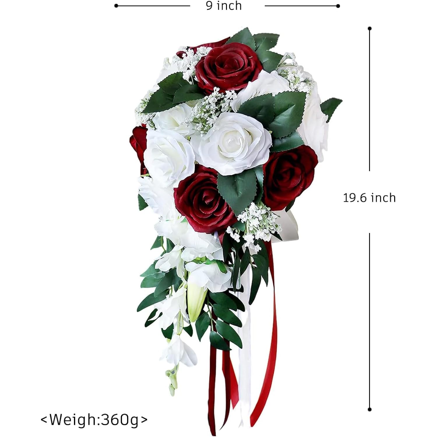 Wedding Bridal Bouquet, Bride Artificial Rose Flowers With Ribbons, Bridesmaid Fake Flower Bunch 11.8 Inch, Tossing Cascading Bouquet For Boho Rustic Ceremony Anniversary Party Decorations
