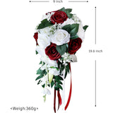 Wedding Bridal Bouquet, Bride Artificial Rose Flowers With Ribbons, Bridesmaid Fake Flower Bunch 11.8 Inch, Tossing Cascading Bouquet For Boho Rustic Ceremony Anniversary Party Decorations