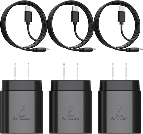 3 Pack 25W USB C Super Fast Wall Charger with 6FT Type C Charging Cable