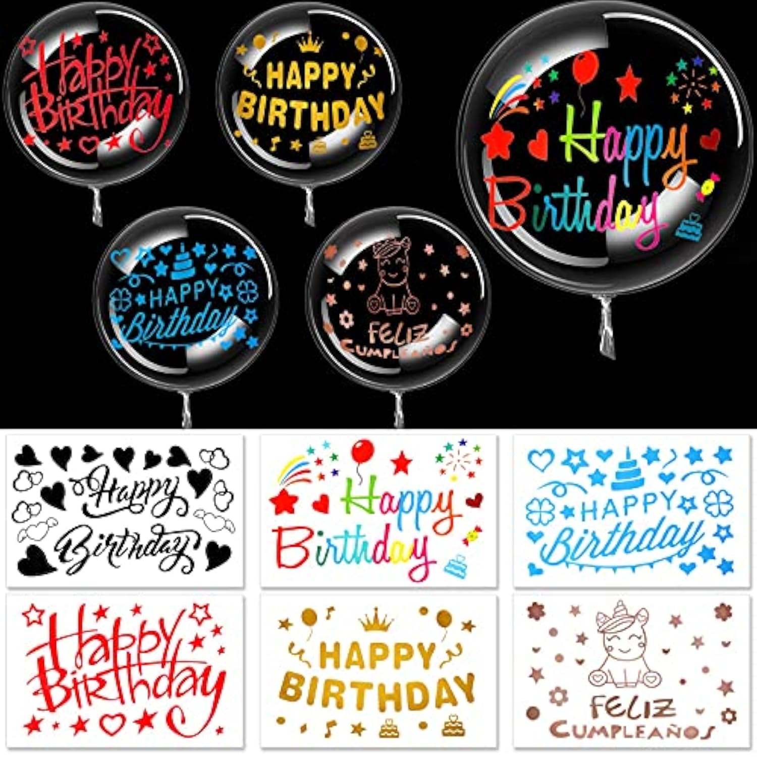 36 Set Birthday Bobo Balloons Decorations Include 12 Pieces Happy Birthday Stickers And 24 Pieces Diy Bubble Transparent Balloons For Wedding Baby Shower Party Outdoor Indoor Supplies Led Light