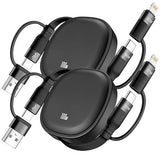 2 Pack 5 in 1 Retractable 100W Multi USB Charging Cable 3.86FT Fast Charge