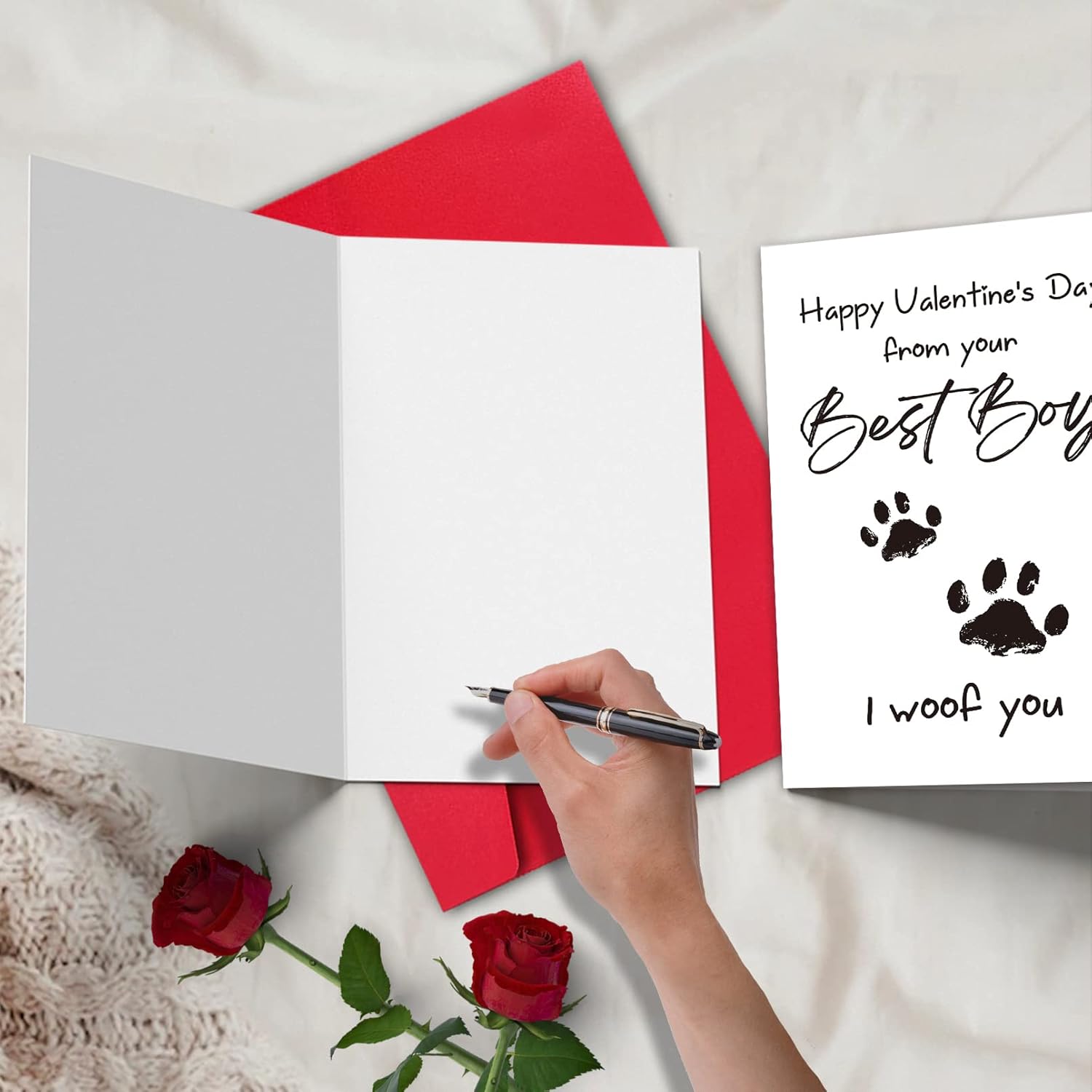 Funny Valentines Card For Husband Wife, Best Boy Best Girl Card From Pet, Paw Card For Dog Dad Dog Mum, “I Woof You”