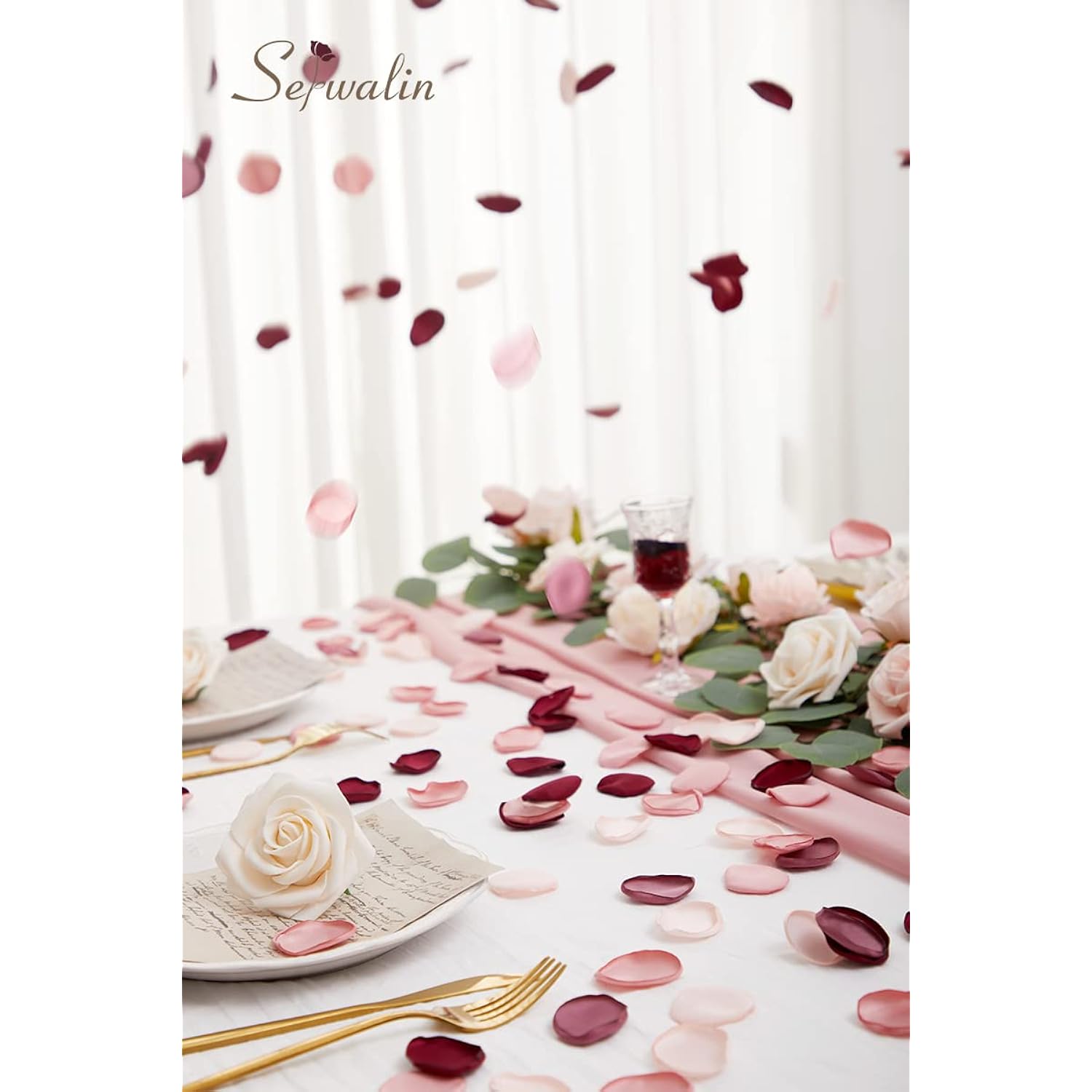 300Pcs Silk Rose Petals Artificial Flower Petals For Weddings Burgundy Pink Petals Fake Petals Flower Girl Petals For Proposal Basket Aisle Runner Bridal Shower (4 Color Mixes)