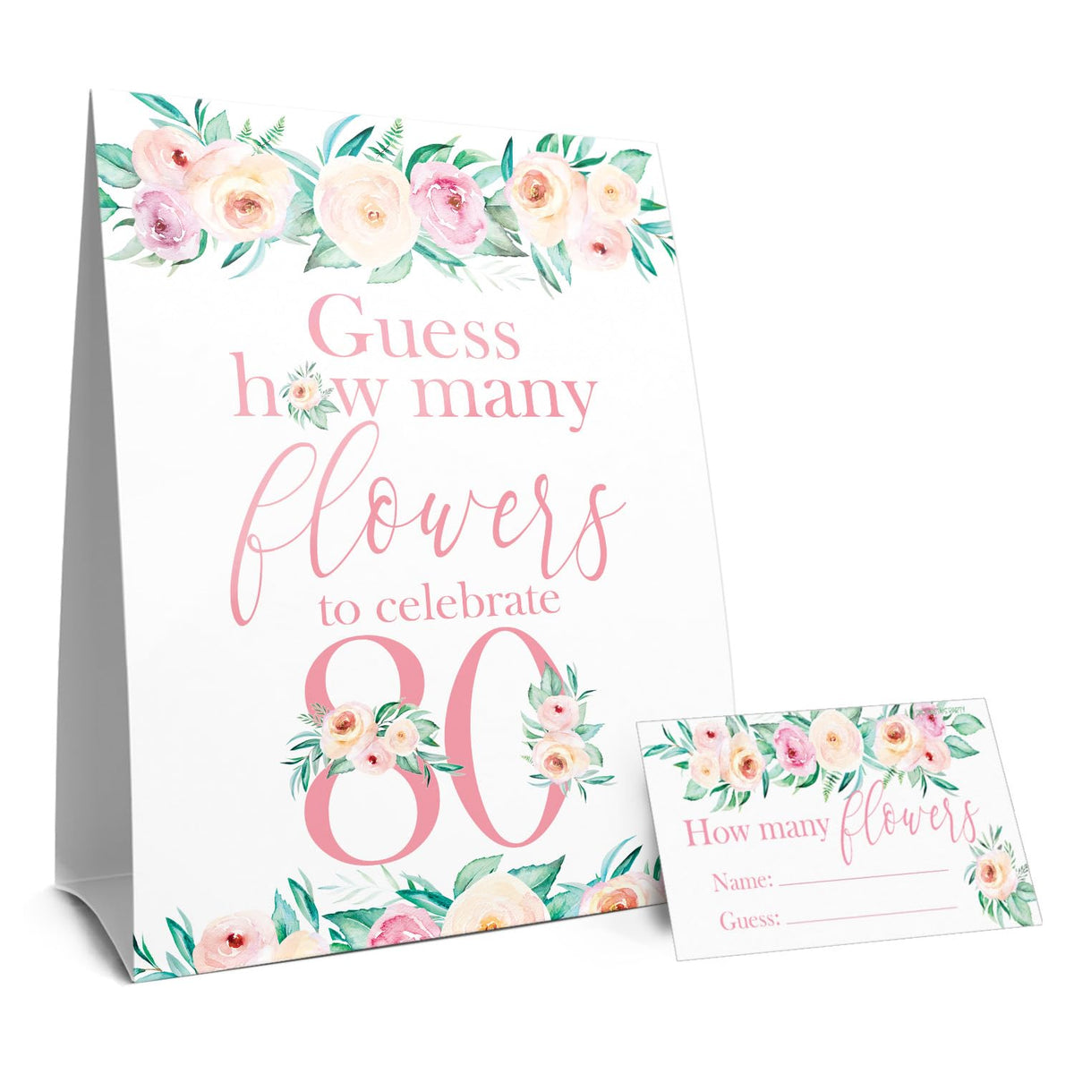 80Th Birthday Party Game – How Many Flowers – Pink Floral Birthday Games For Adults, Flower Garden Theme