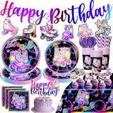 189Pcs Roller Skating Party Supplies Tableware Set, Roller Skate Party Decorations Include Banner Plates Napkins Cups Tablecloth For Birthday Party, Birthday Decorations For Girl