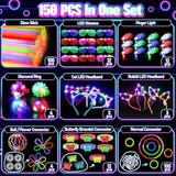 150Pcs Glow In The Dark Party Supplies For Kids Adults, Light Up Party Favors With Light Up Glasses, Headband, Rings, 100 Glow Sticks Bulk Party Pack Diy Glow Necklaces Bracelets, Neon Party Supplies