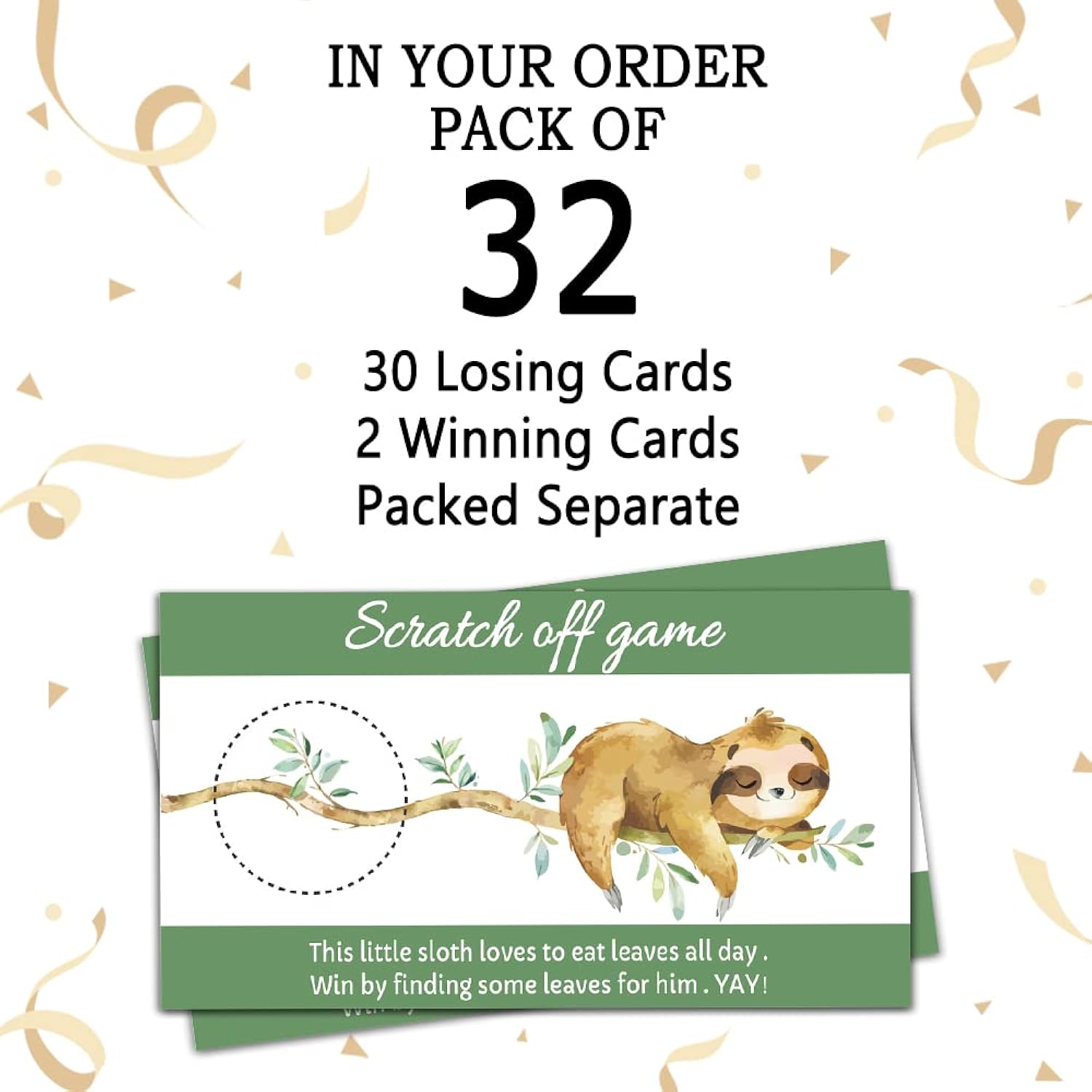 Sloth Baby Shower Scratch Off Game Cards?32 Pcs?Sloth Baby Games Raffle Cards Wedding Bridal Shower Gift Certificate Scratch Off Cards Family Holiday Games Supplies For Kids Adults