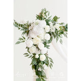 Artificial Wedding Arch Flowers Kit Pack Of 4, 2Pcs Hanging Silk Flowers Arrangement 2Pcs Chiffon Drapes Ceremony Spring Fake Rose Arbor Backdrop White Sage Floral Party Outdoor Decor