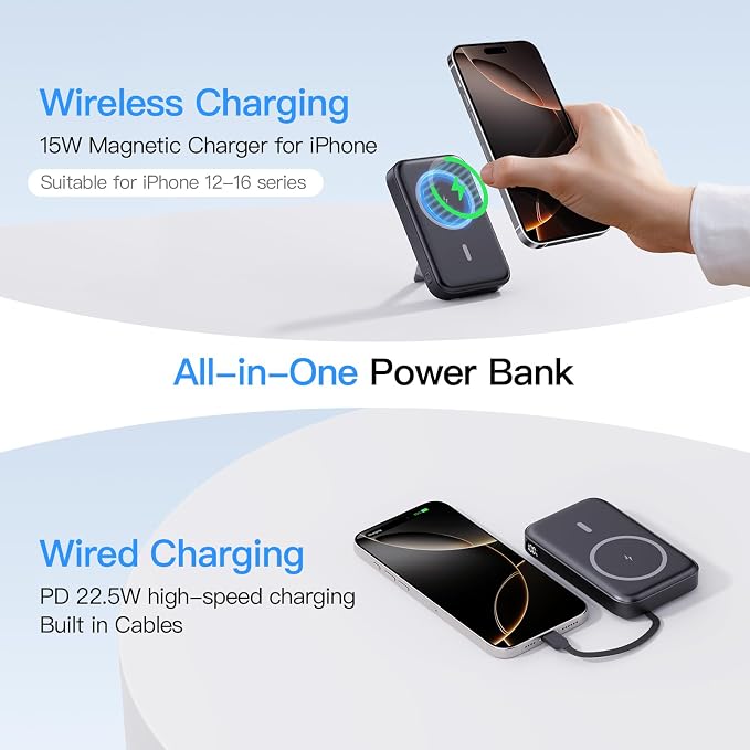 16800mAh Magnetic Power Bank with Built In Cables 5 Output Fast Portable Charger LED Display
