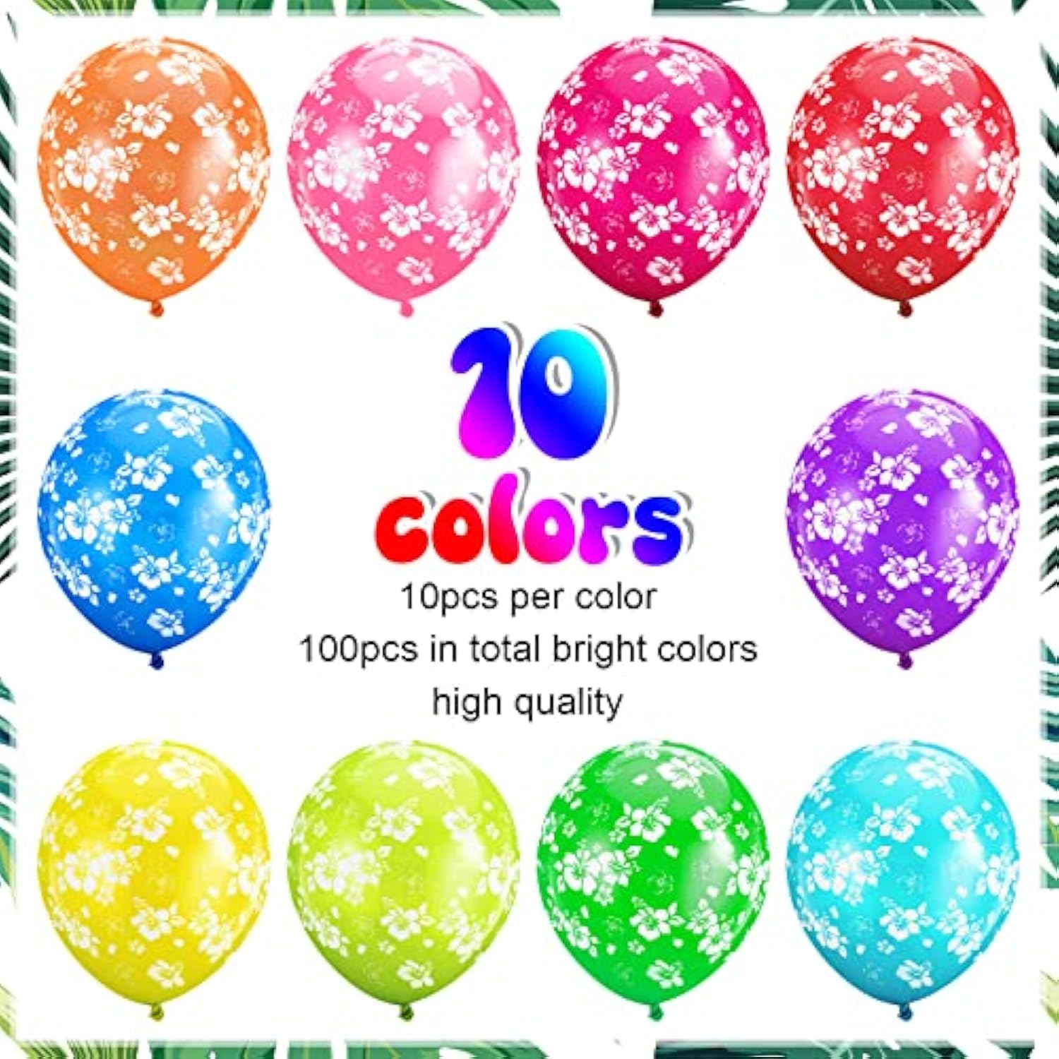 100 Pcs Hawaiian Luau Balloons Flower Printed Latex Hibiscus Balloons