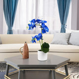 Blue Orchid Artificial Flowers In White Pot For Kitchen Bathroom Home Office Wedding Decor