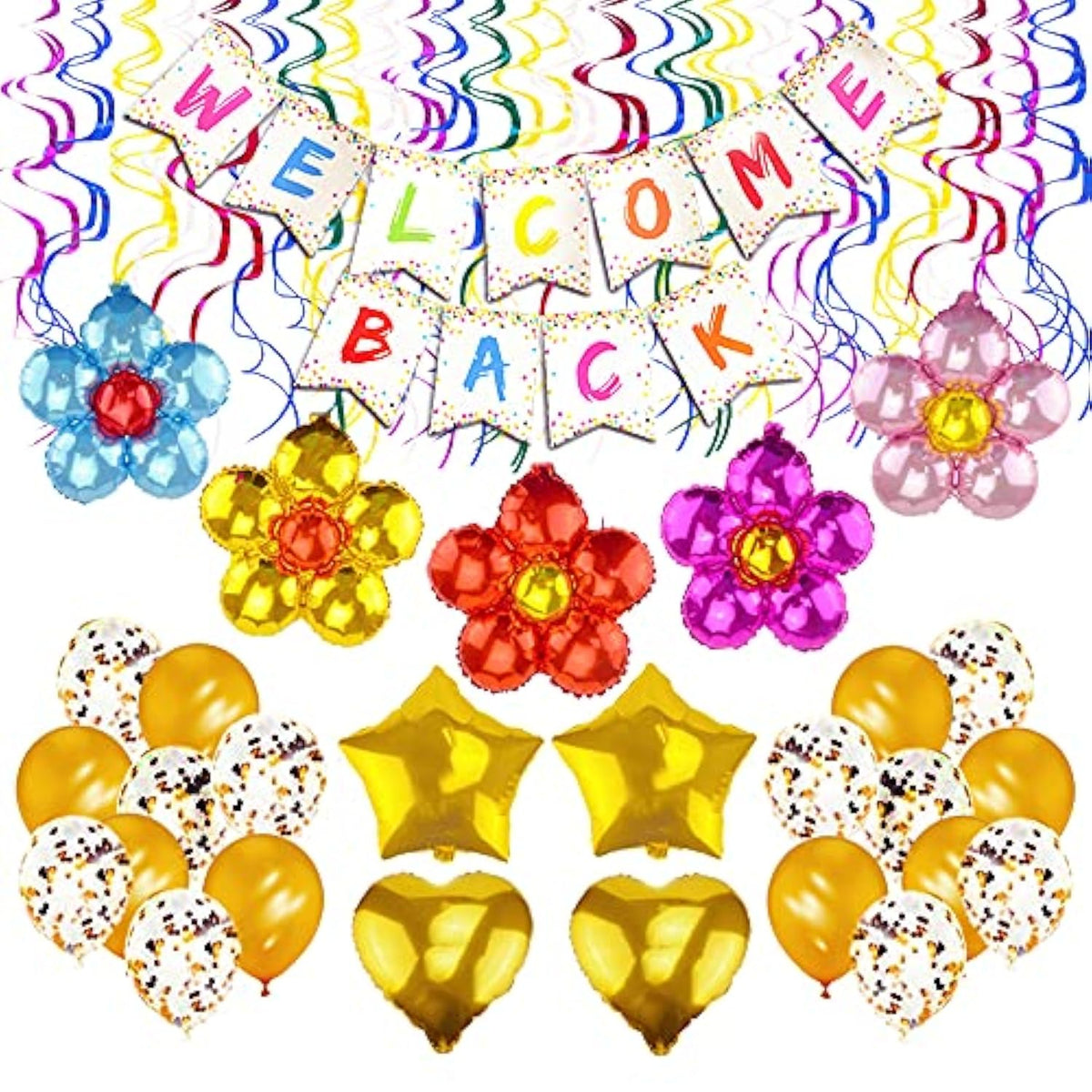 Welcome Back Banner Kit with Balloons & Swirls for Home, School & Office Decor