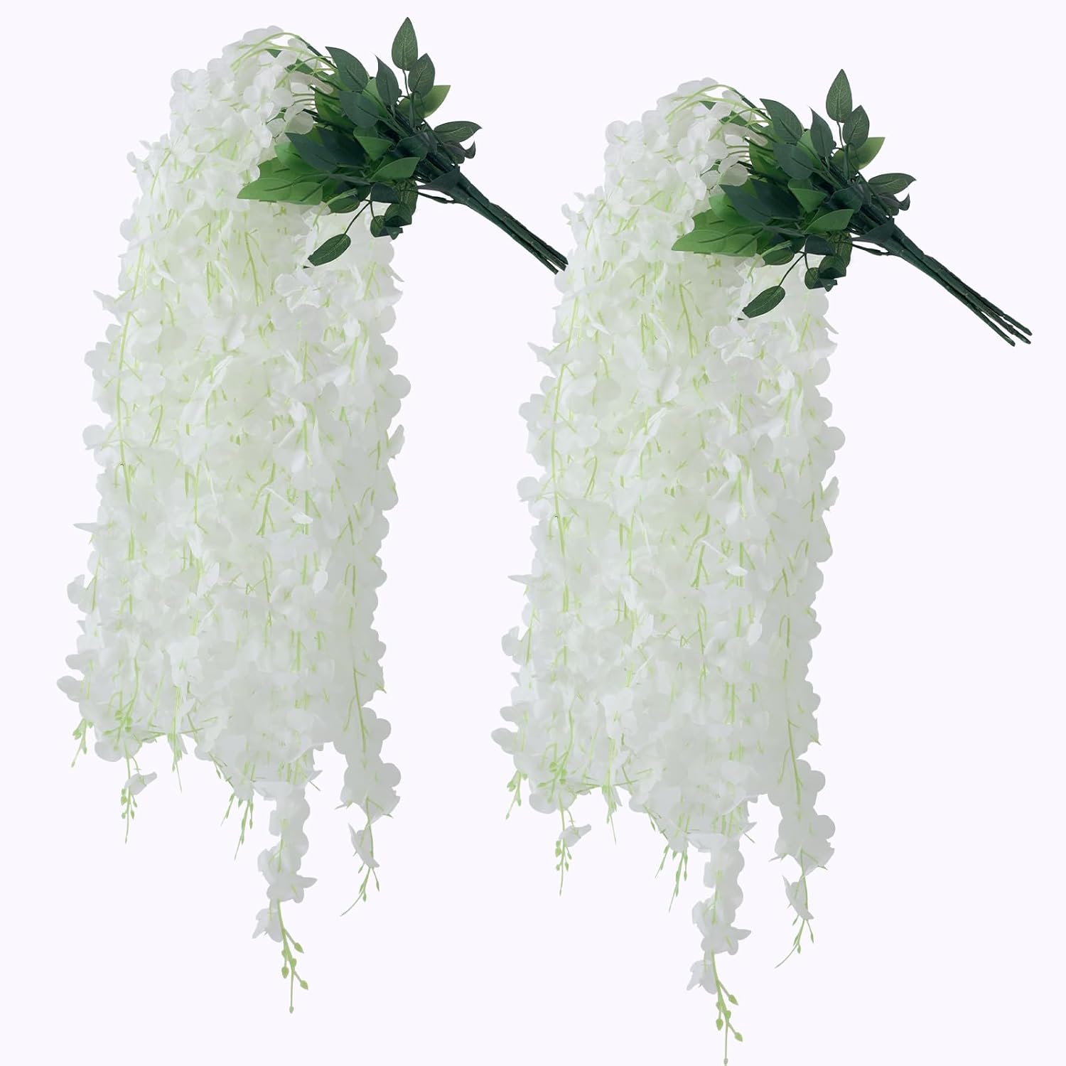 12 Pack Artificial Wisteria Flowers, Individually Wrapped, Tangle-Free Fake Hanging Vine Silk Flowers For Home Garden Wedding Party Decorations, Indoor Outdoor Wall Decor (White)