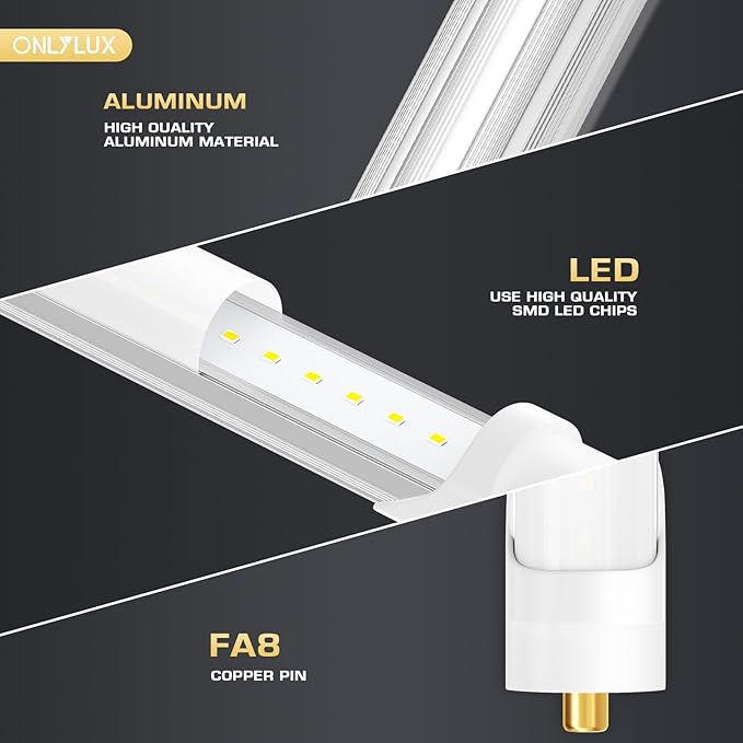 10 Pack 8FT T8 T12 LED Tube Bulbs 6500K Daylight FA8 Single Pin Fluorescent Replacement