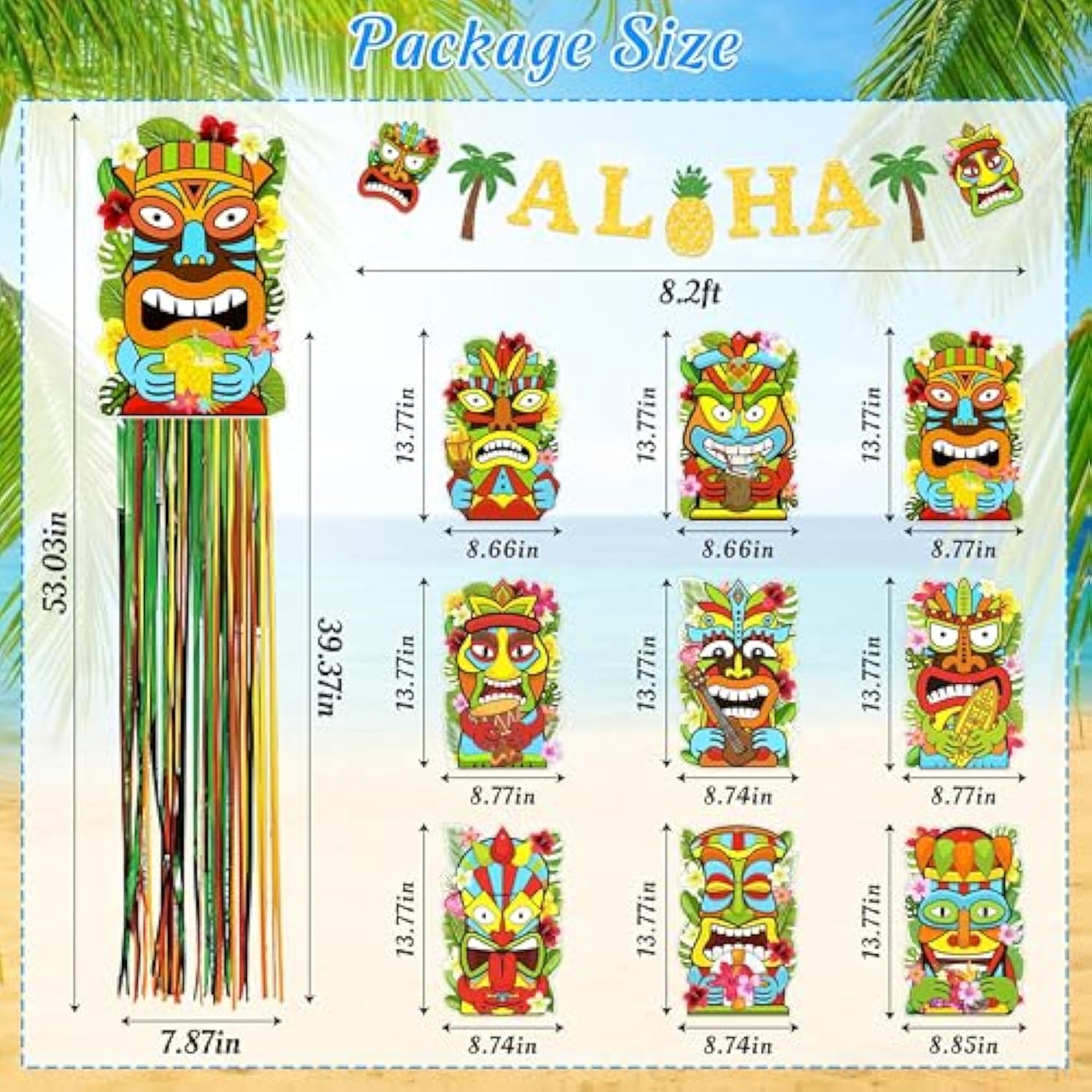 10Pcs Hawaiian Luau Party Decoration - Tropical Tiki Hanging Decor With Aloha Banner For Hawaii Summer Outdoor Door Sign Birthday Supplies - Style 2