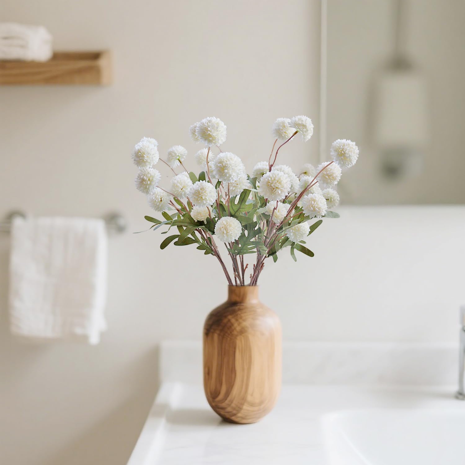 White Mums Artificial Flowers 5Pcs Faux Chrysanthemum Flowers Faux Kiku Flower Chrysanthemums Silk Pompom Mum Mini Chrysanth Balls Artificial Flowers For Centerpieces Arrangements Floral Decoration