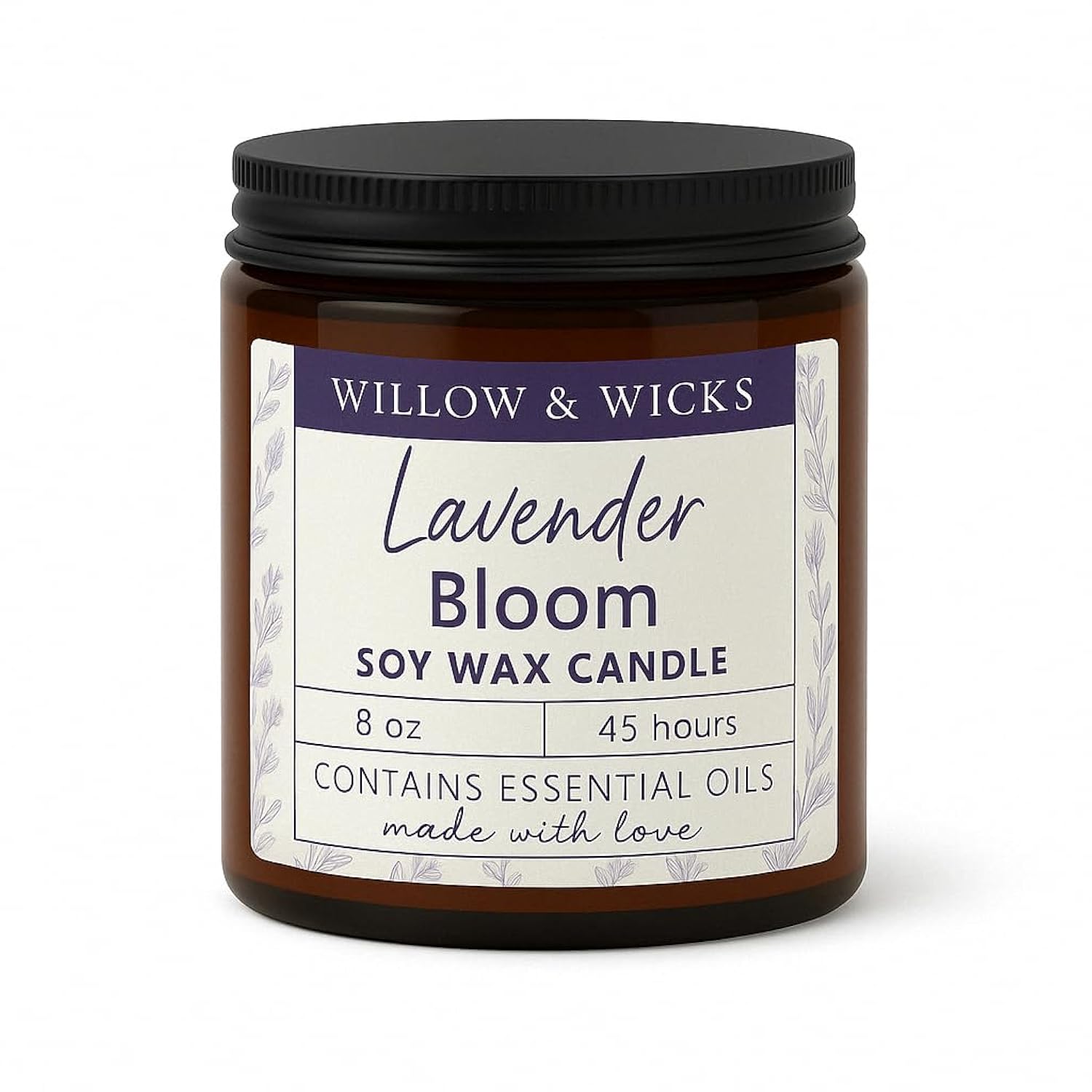 Lavender Bloom Candle – 8 Oz Calming Soy Candle | Floral Lavender, Vanilla Orchid & Ylang Ylang | Essential Oil Infused | 45 Hr Burn | Aromatherapy