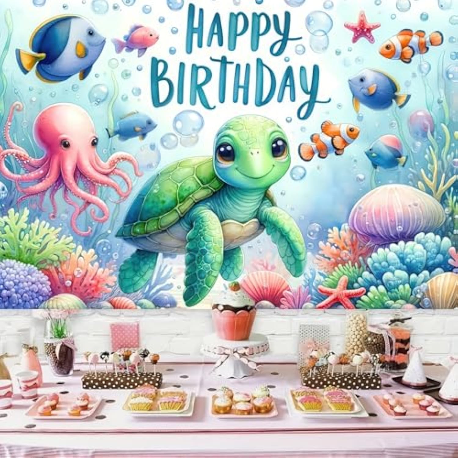 Turtle Birthday Decorations 71x43 Undersea Banner Kids Party Backdrop