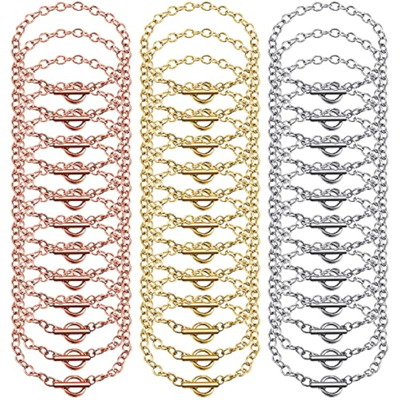 24 Pieces Bracelet Chains Bulk With Ot Toggle Clasp Alloy Link Chains Diy Jewelry Making Bracelets For Women Diy Jewelry Crafts Supplies(Gold, Silver And Rose Gold)