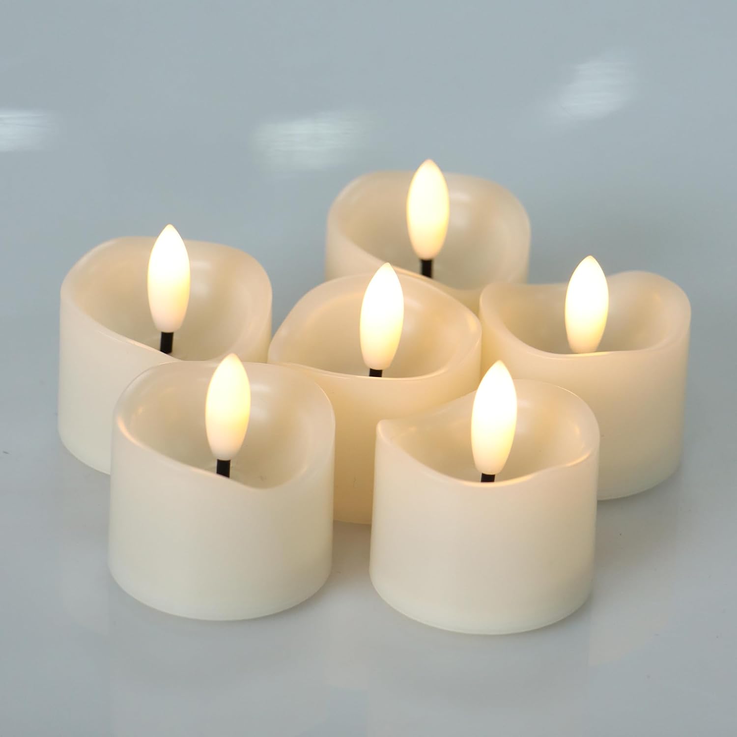 Battery Operated Flameless Votive Led Little Candle, Realistic Bright Flickering Electric Fake Night Tea Light Halloween Pumpkin Christmas Wedding Party Table Centerpieces Funeral Decorations 6 Pack