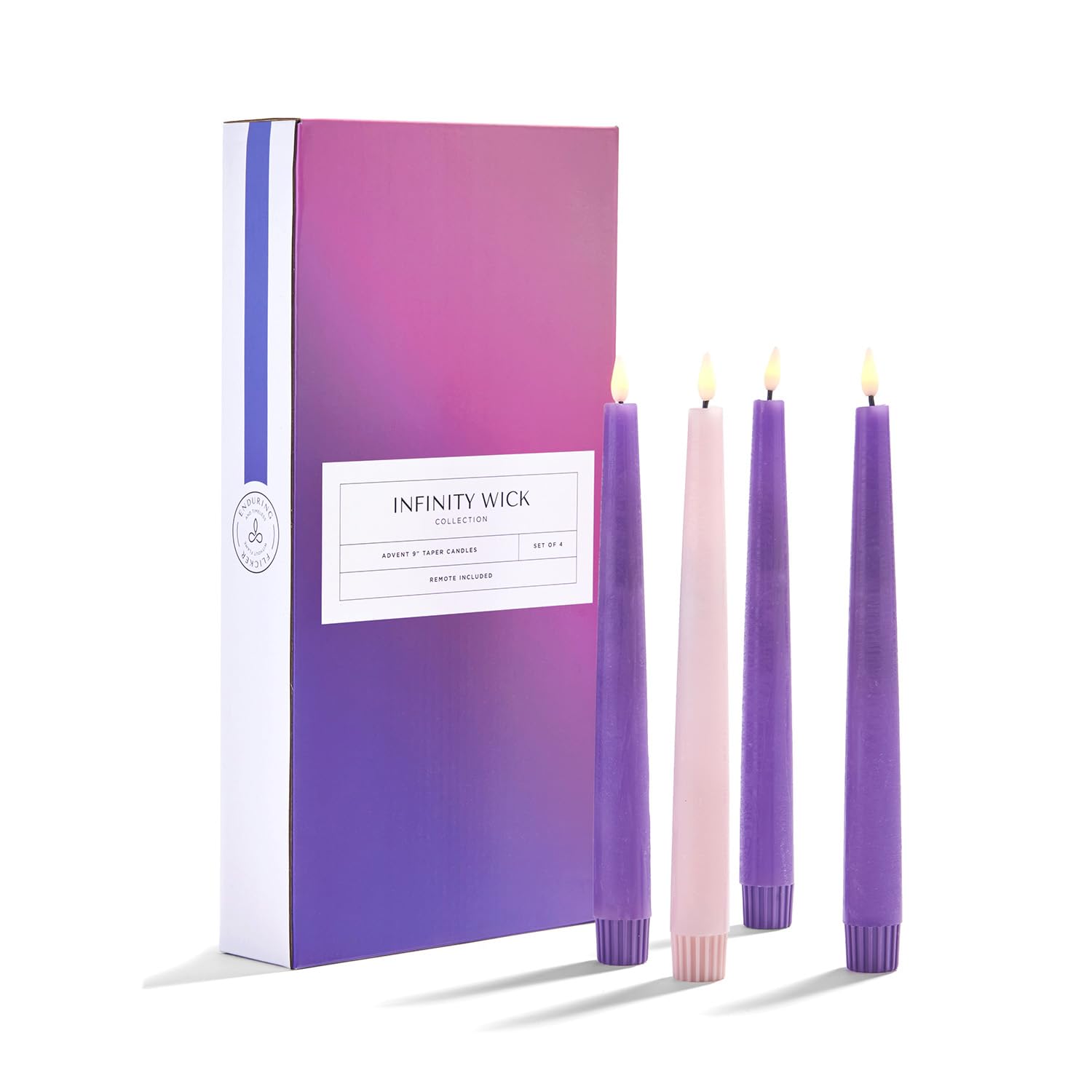Battery Operated Advent Candles Set Of 4, 9 Inch Purple & Pink Flameless Candles, Flameless Taper Candles For Advent Wreath, Flickering Flameless Candles With Remote, Lent Decorations