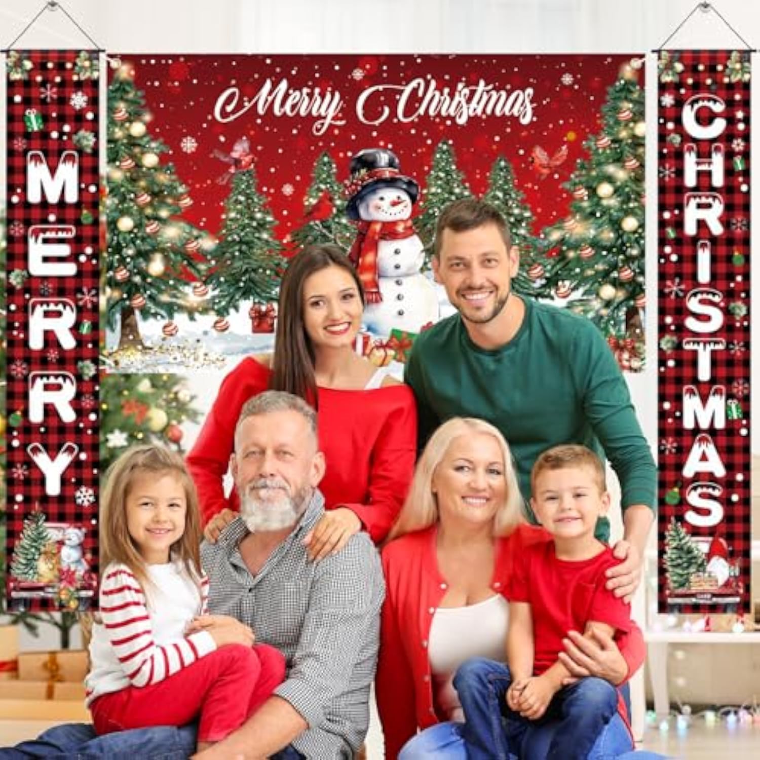Merry Christmas Banners With 3 Pcs 71"X 43" Christmas Backdrop And Porch Signs Hanging Ribbon, Indoor & Outdoor Christmas Decorations For Home Wall/Front Door/Yard, Party, Photography