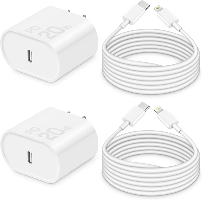 2 Pack 20W USB C Fast Charger with 10FT MFi Certified Lightning Cable for iPhone 14 13 12 11 iPad