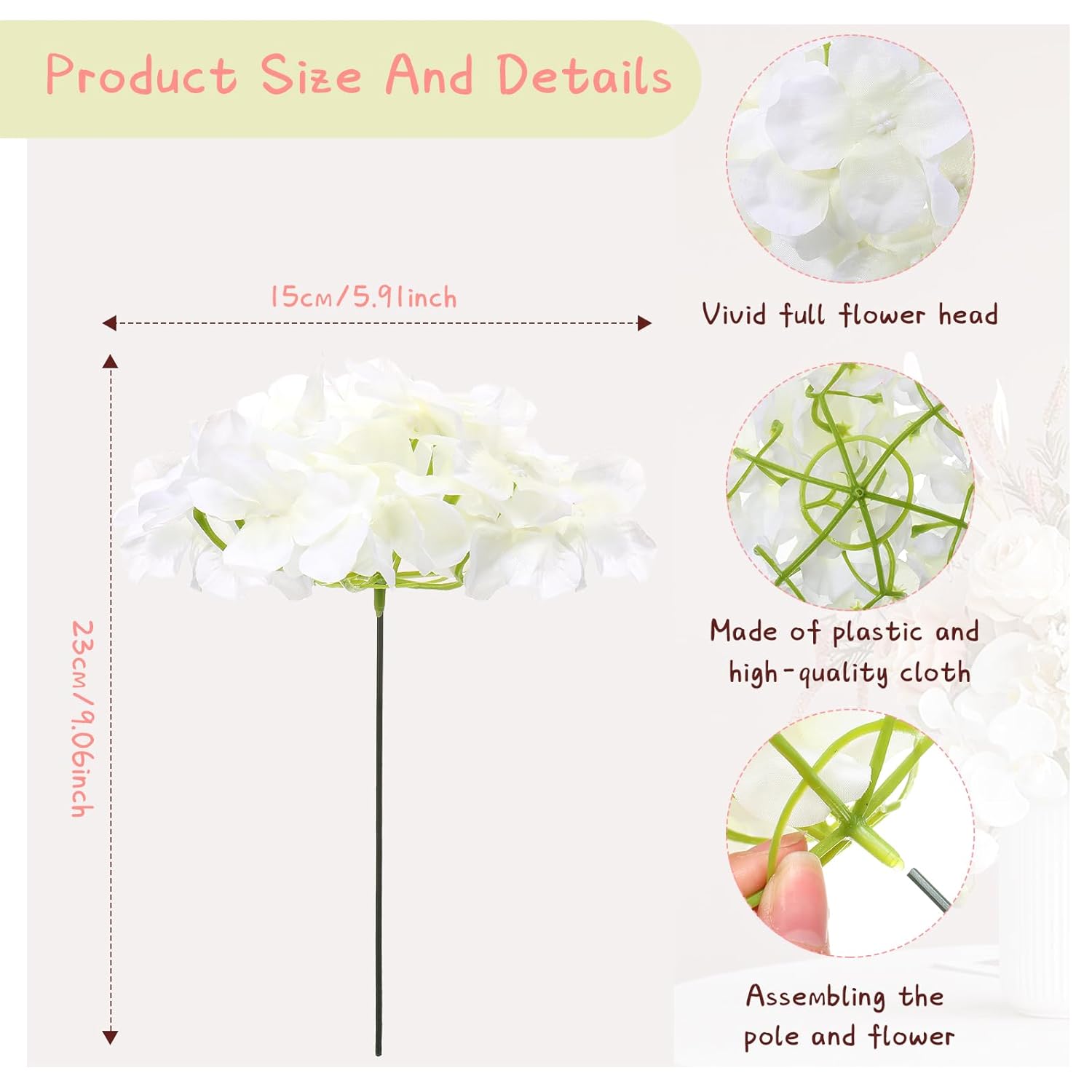 200 Pcs Hydrangea Artificial Flowers, Silk Flower Heads With Stems, Fake Hydrangea Bouquet For Wedding Arch Centerpiece Diy Floral Home Decoration (White)