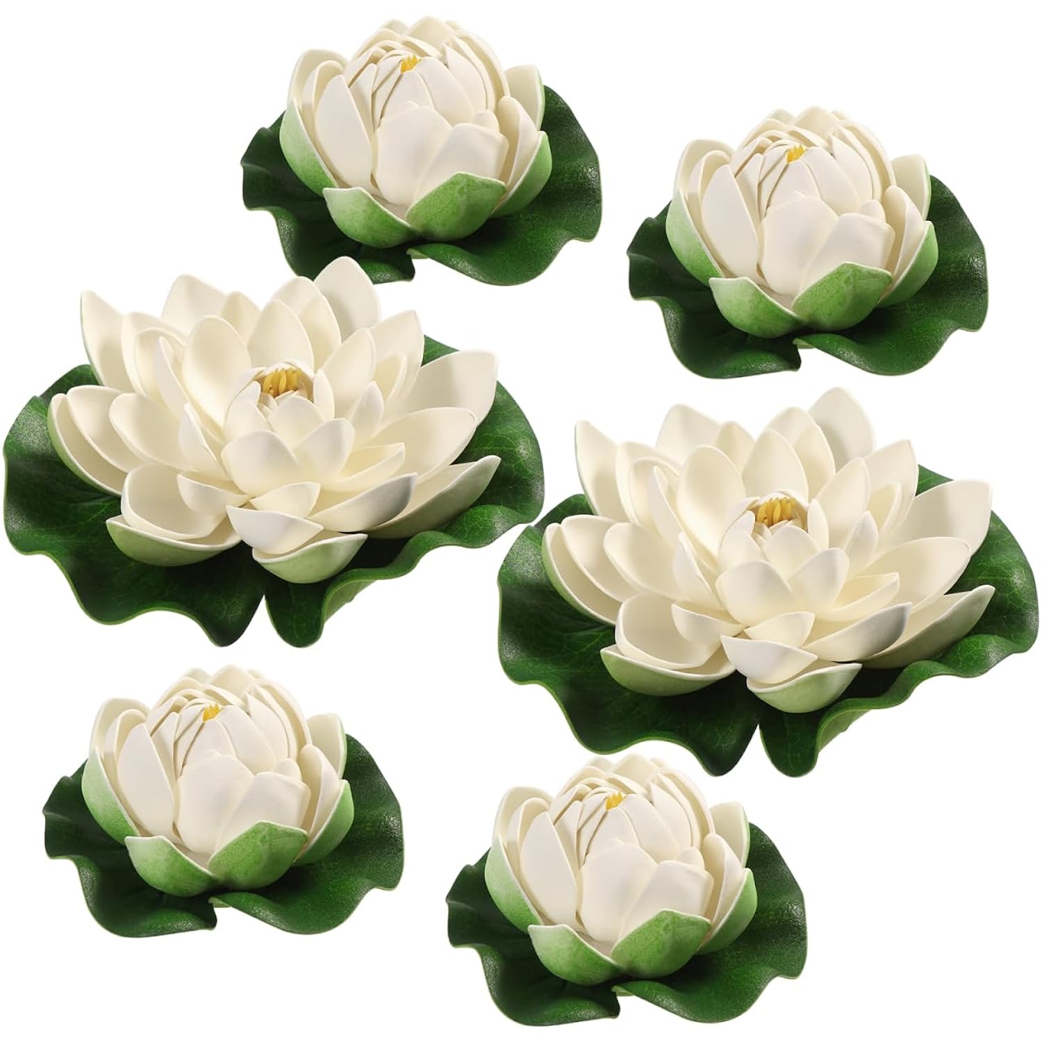 Lotus Floating Flower Aquarium Lily Pad 6Pcs Artificial Lotus With Water Lily Pad Floating Fake Pond Ornanment For Garden Pond Pool Decoration White