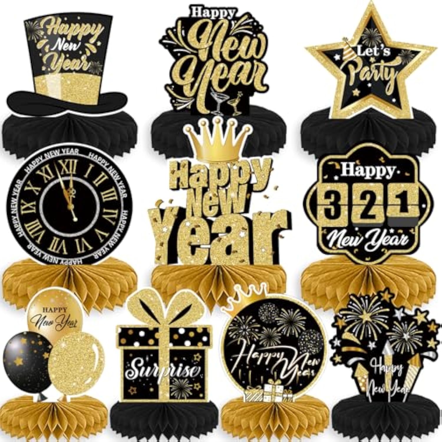10pcs Black Gold 2026 New Year Party Centerpieces for Table Decorations
