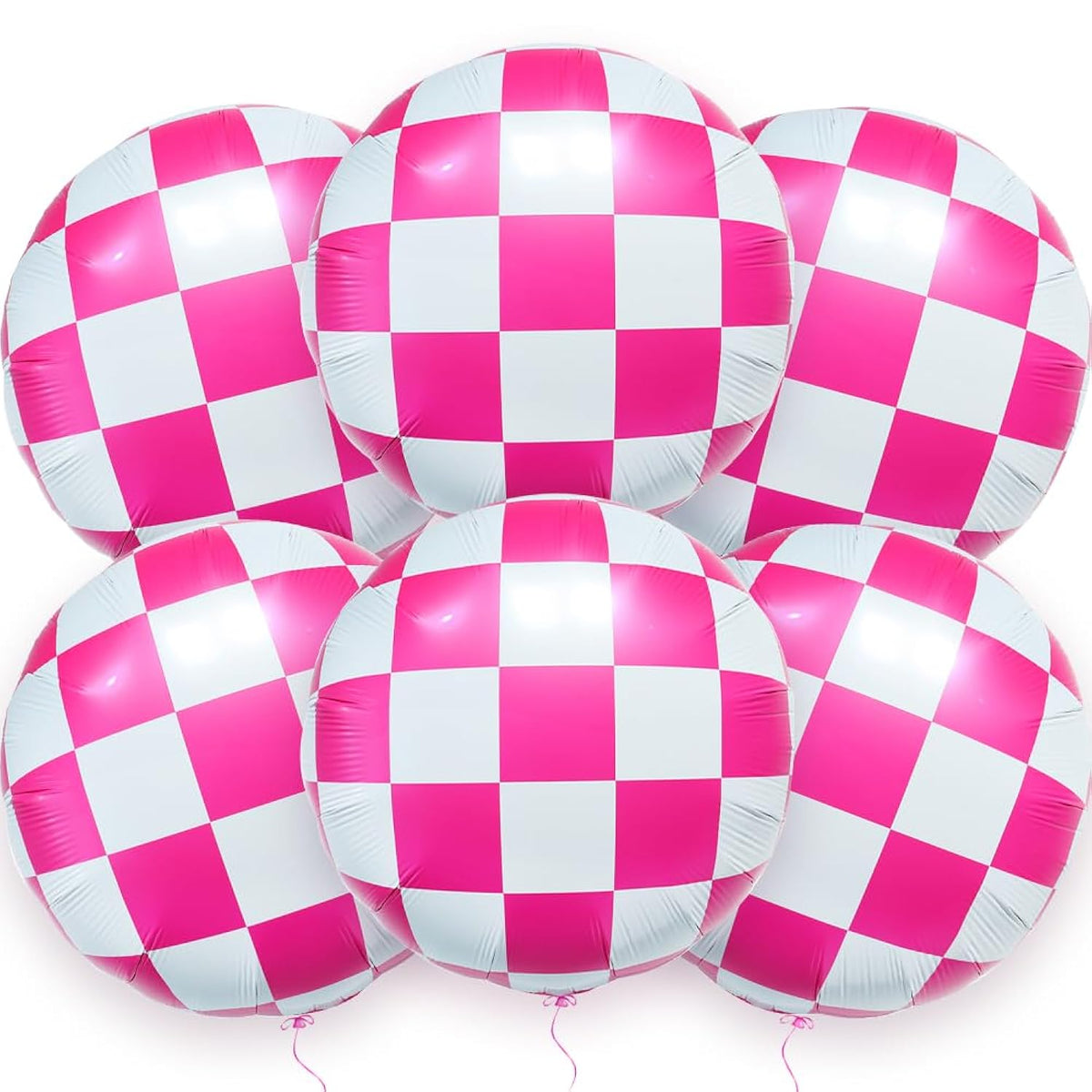 23 Inch Hot Pink And White Checkered Plaid Foil Balloons Magenta Gingham Round Balloons Emo Theme Party Decor Anniversary Valentines Day Engagement Bachelorette Birthday Party Decorations Supplies