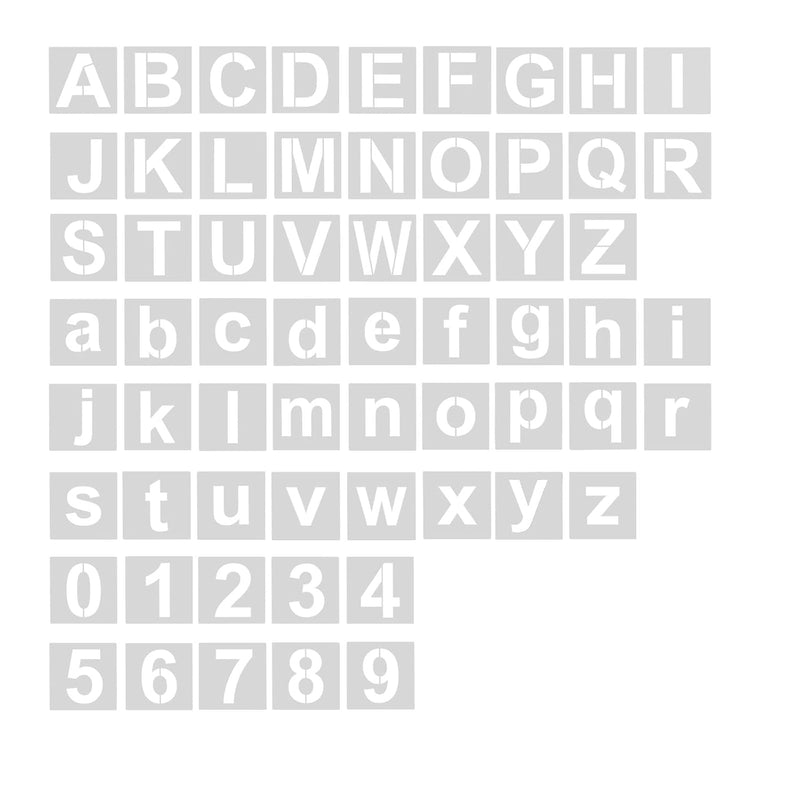 62Pcs Letter Number Stencils, 2 Inch Washable Reusable Plastic Letter Number T