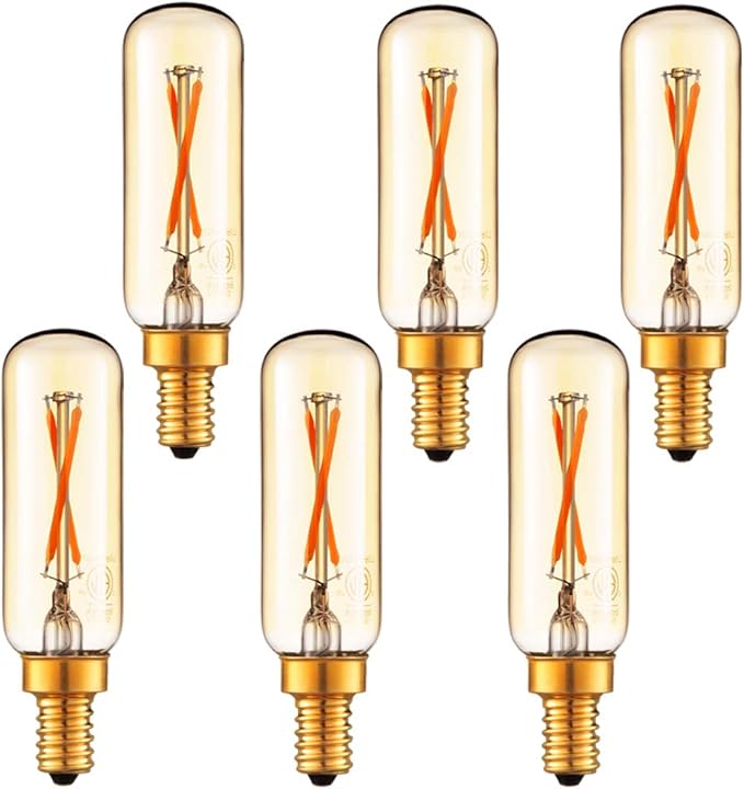 Dimmable T6 LED Bulbs E12 Candelabra Amber 2200K Warm Light T25 LED Bulb 6 Pack