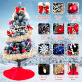3Ft Christmas Tree With Lights, Christmas 36Inch Small Artificial Tabletop Tree, Xmas Desk Mini Tree With 50 Led Lights, Hanging Ornaments Decorations, Holiday Tree For Home Decor, Indoor, Office