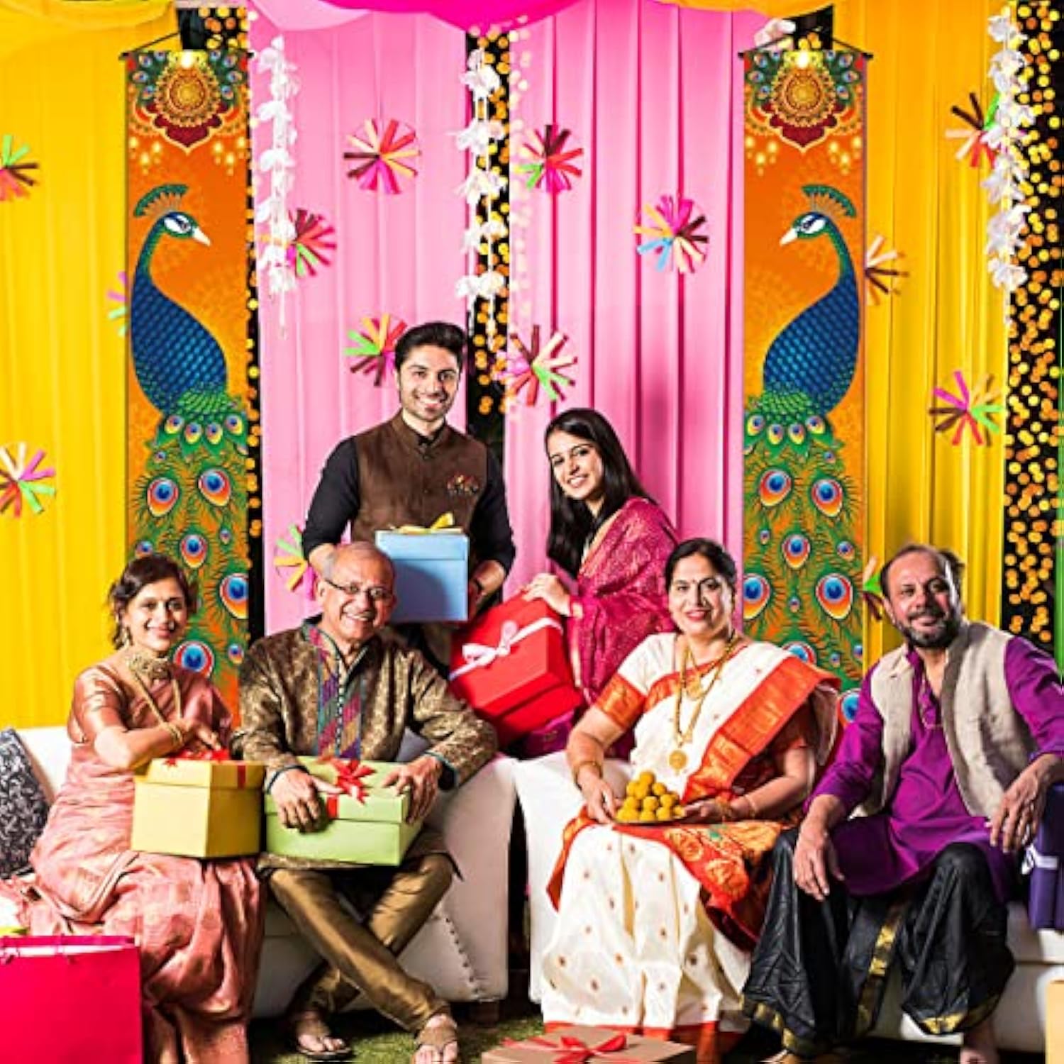 Diwali Porch Banner Deepavali Festival Of Lights Peacock Indian Holiday Party Decor Front Door Wall Hanging Banner Decoration