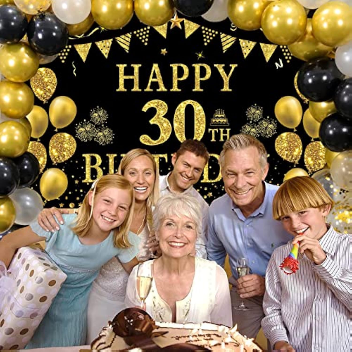 70Th Birthday Decorations Men Women - Black Gold Happy 70 Birthday Bac