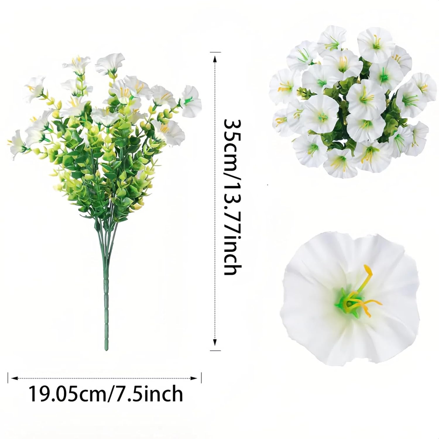 Artificial Flowers For Outdoors - Uv Resistant & Fade-Resistant Fake Flowers, 10 Bundles Waterproof Faux White Eucalyptus For Garden, Yard, Patio, Wedding & Home Decor 10 White Bundles