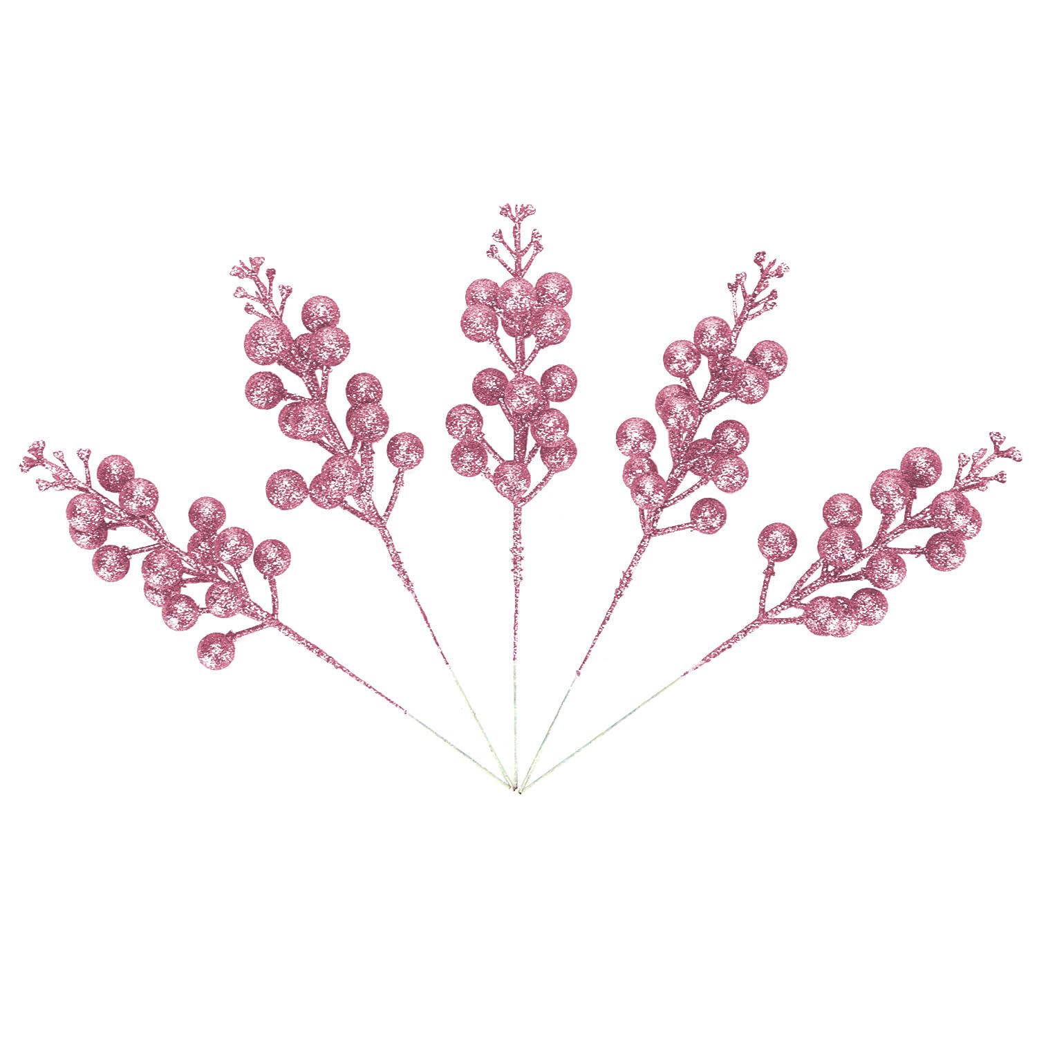 Artificial Pink Berry Stems, 24 Pack 8.7" Christmas Glitter Berries Stems Artificial Fruit Berry Holly Flower Branch Picks Home Holiday Wedding Party Diy Christmas Tree Crafts Decor (Pink)