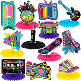 80s 90s Party Honeycomb Centerpieces: Retro Hip Hop Decorations - 12 Piece Set