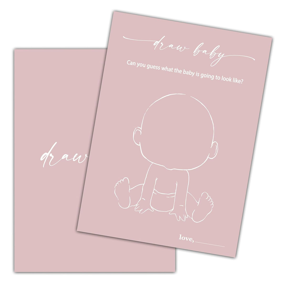 Blush Pink Baby Shower Game, Draw Baby Game Cards, Gender Reveal Party Game, Baby Shower Party Activities & Decorations -25 Game Cards(B07)